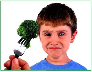 Boy and Healthy Broccoli Diet on White